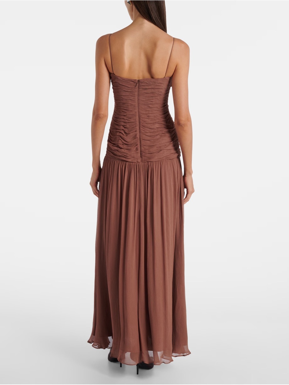 STAUD Dalton Brown Gathered Ruched Maxi Dress - Picture 5 of 5